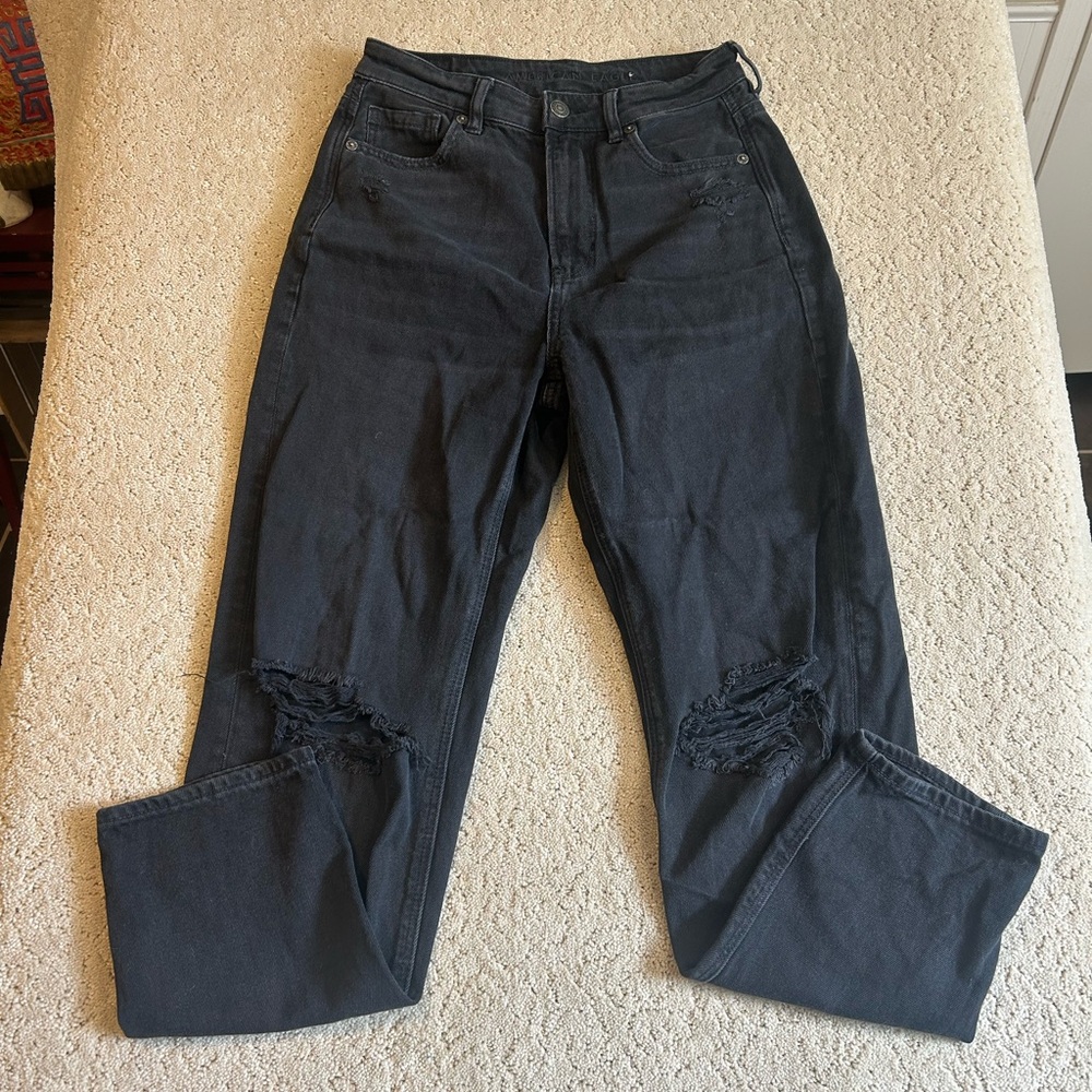 American Eagle Outfitters Women Jean 2 Black Denim High Rise Mom Straight Leg